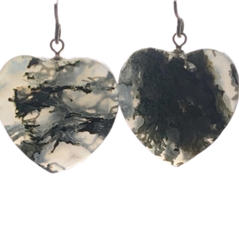 Moss Agate Heart Earrings
